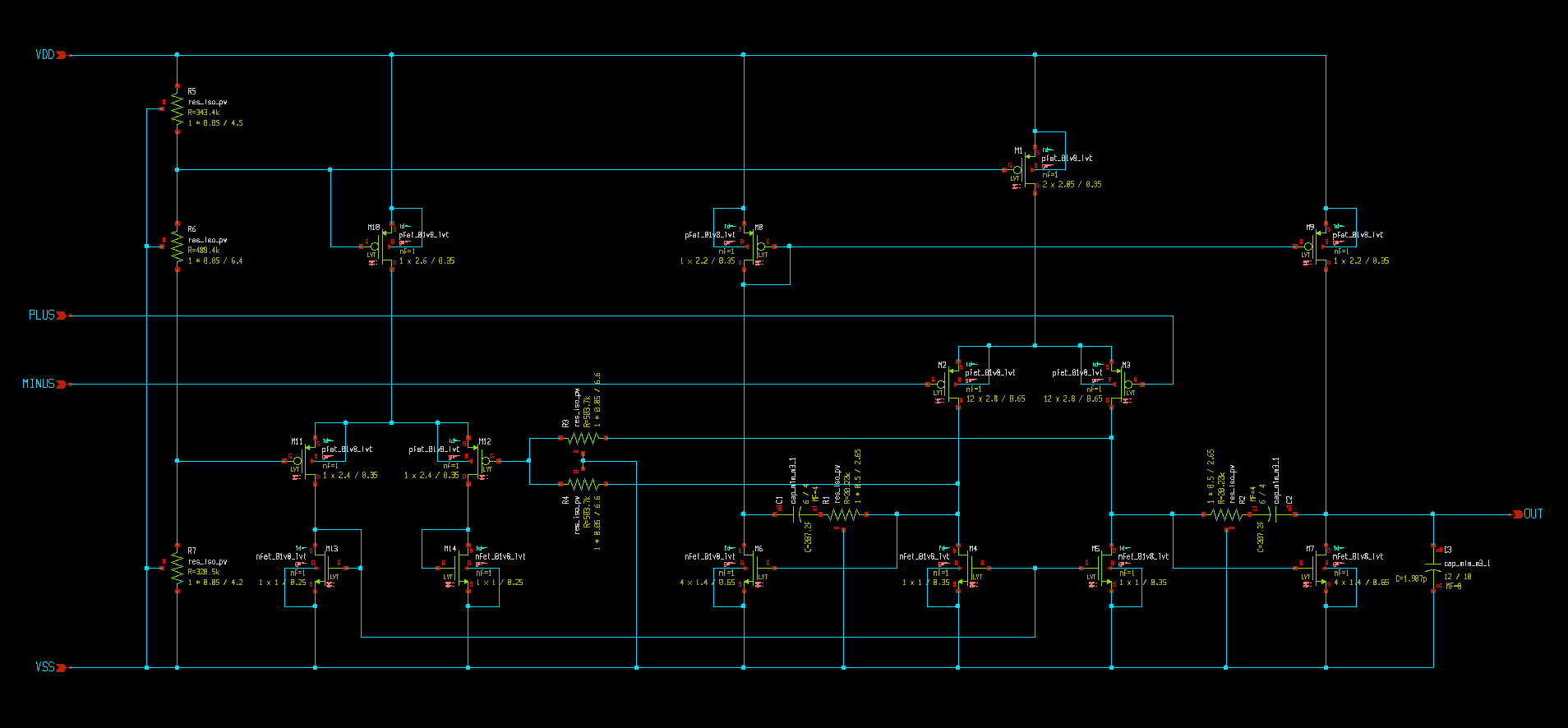 Schematic of the operational amplifier circuit.